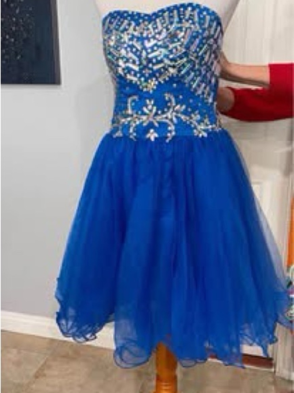 New w/o tag Sparkling Royal Blue Strapless Party Dress for Ladies size Medium